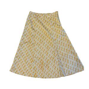 Ann Taylor LOFT Women’s Skirt A-Line Slit Yellow White Satin Fall Skirt 0